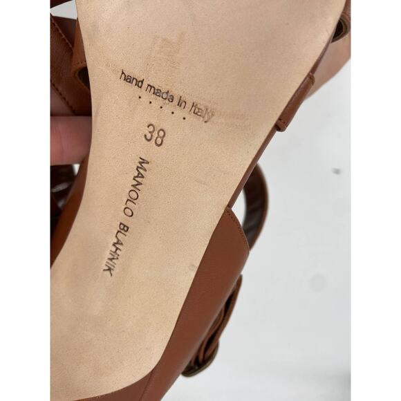 Manolo Blahnik Singanu Slingback Sandal Brown Leather 38 - Picture 4 of 5